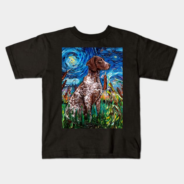 German Shorthair Pointer Night Kids T-Shirt by sagittariusgallery